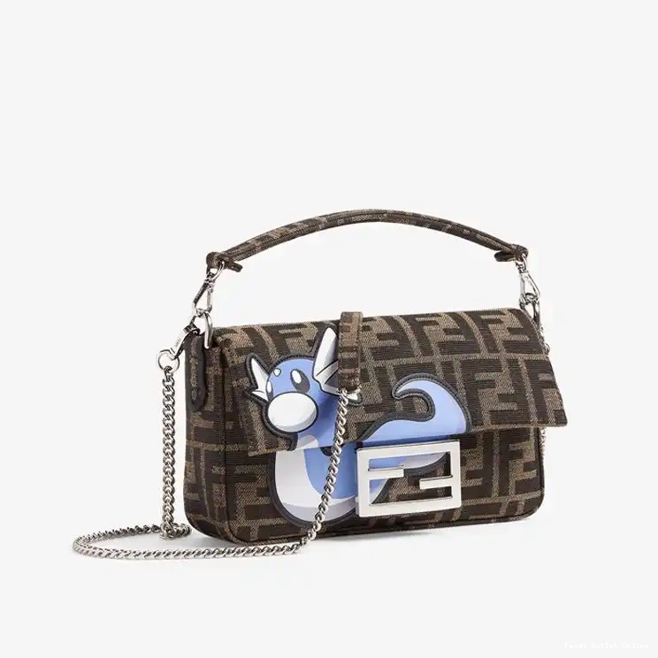 Affordable Mini Brown Fabric In Fendi FF Blue Pokmon Motif Bag Dragon Baguette 0531